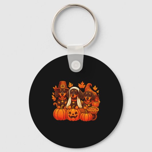 Dankbare Dachshund Worst Hond Thanksgiving Pompoen Sleutelhanger (Voorkant)