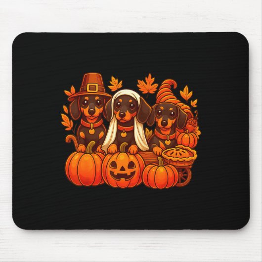 Dankbare Dachshund Worst Thanksgiving Pompoen Muismat (Voorkant)