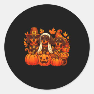 Dankbare Dachshund Worstelhond Thanksgiving Pompoe Ronde Sticker