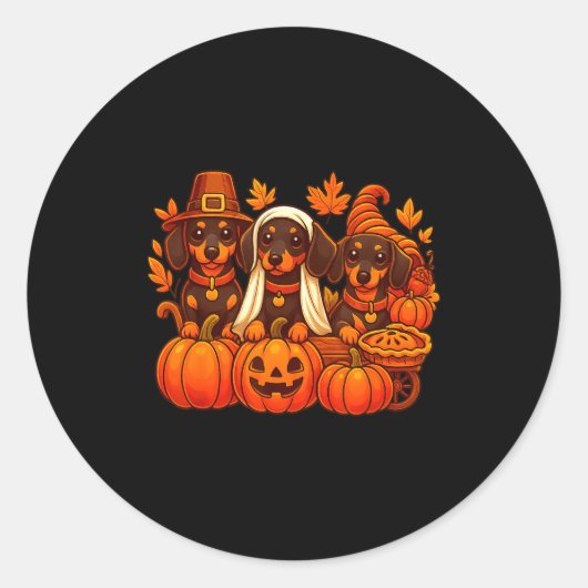 Dankbare Dachshund Worstelhond Thanksgiving Pompoe Ronde Sticker (Voorkant)
