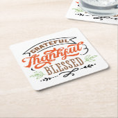 dankbare dank voor de Thanksgiving vakantie squ Kartonnen Onderzetters (Schuin)