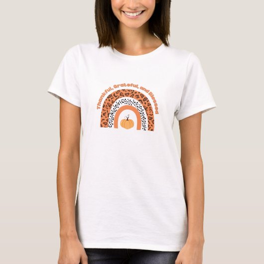 Dankbare dankbare en gezegende pompoen vrouwen t-shirt (Voorkant)