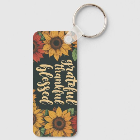 Dankbare, dankbare, gezegende aluminium rechthoek  sleutelhanger (Achterkant)