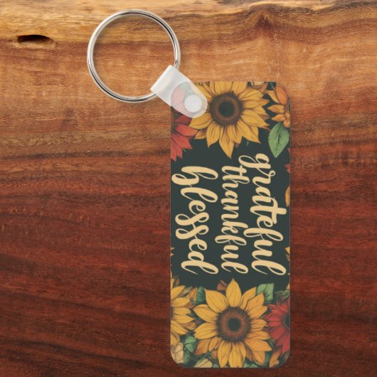 Dankbare, dankbare, gezegende aluminium rechthoek  sleutelhanger (Voorkant)