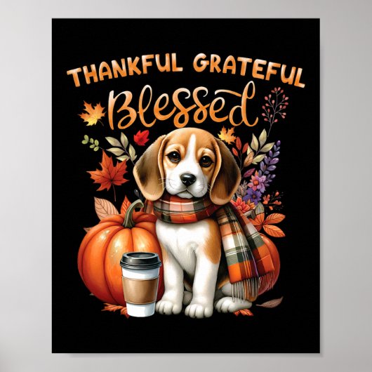 Dankbare dankbare gezegende Beagle Dog Happy Herfs Poster (Voorkant)