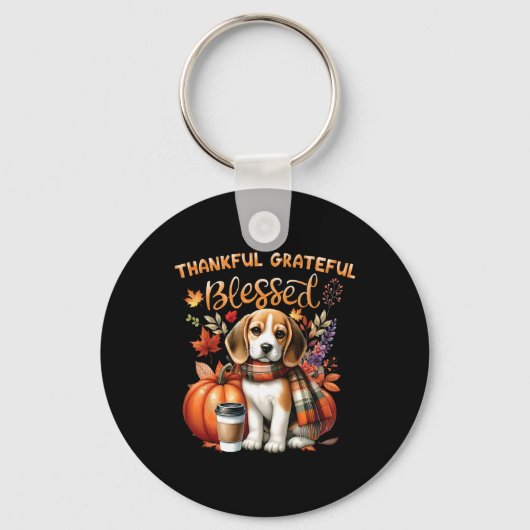 Dankbare dankbare gezegende Beagle Dog Happy Herfs Sleutelhanger (Voorkant)