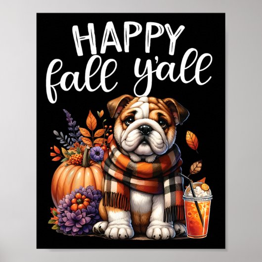 Dankbare dankbare gezegende Engelse Bulldog Herfst Poster (Voorkant)