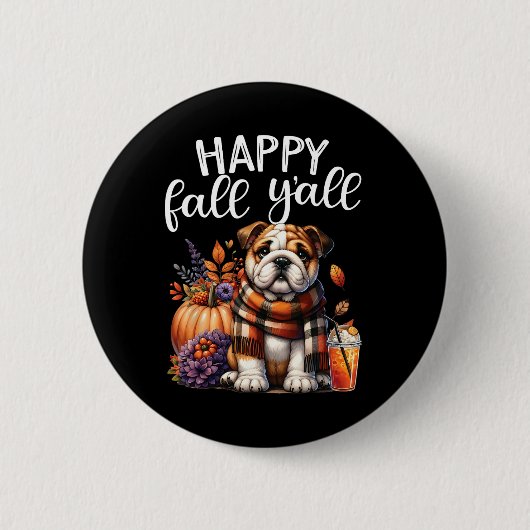 Dankbare dankbare gezegende Engelse Bulldog Herfst Ronde Button 5,7 Cm (Voorkant)