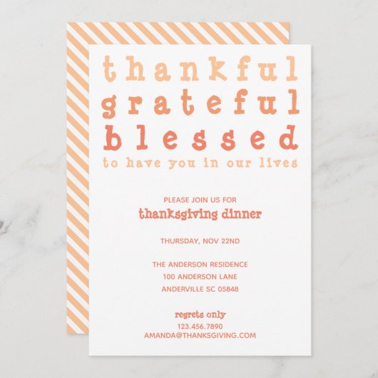 Dankbare dankbare gezegende gestreepte Thanksgivin Kaart (Voorkant / Achterkant)