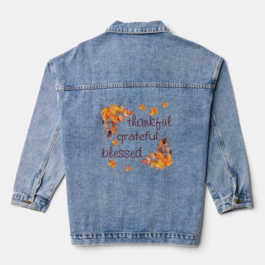 Dankbare dankbare gezegende herfst herfst bladeren denim jacket (Achterkant)