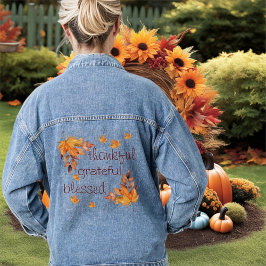 Dankbare dankbare gezegende herfst herfst bladeren denim jacket