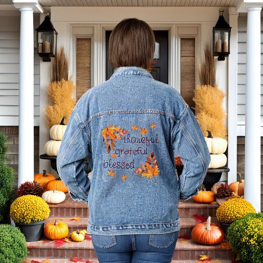 Dankbare dankbare gezegende herfst herfst bladeren denim jacket