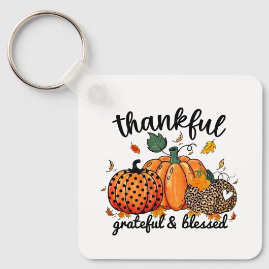 Dankbare dankbare gezegende herfst pompoen sleutelhanger (Voorkant)