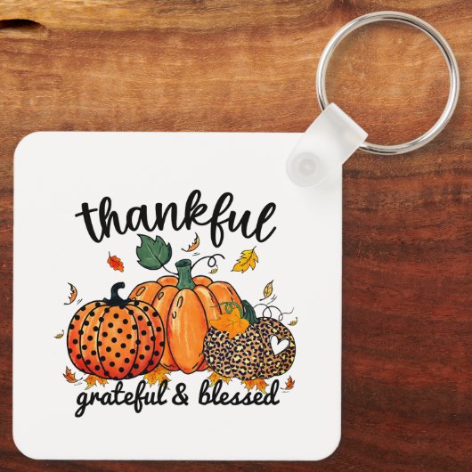 Dankbare dankbare gezegende herfst pompoen sleutelhanger (Achterkant)