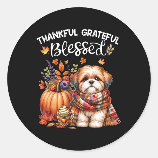 Dankbare dankbare gezegende Shih Tzu Dog Herfst Y' Ronde Sticker (Voorkant)