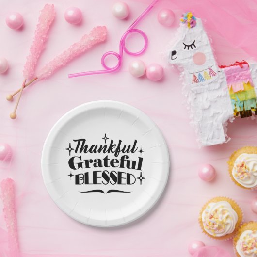 Dankbare, dankbare, gezegende sprankelende Thanksg Papieren Bordje (Feest)