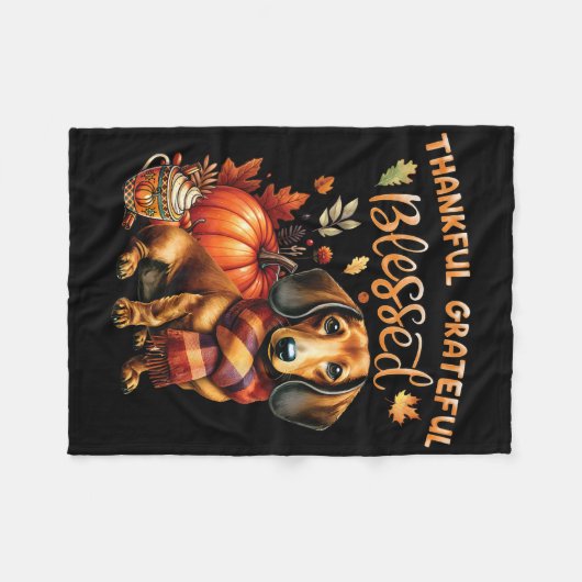 Dankbare Dankbare Gezegende Teckel Hond Herfst Y'a Fleece Deken (Voorkant (Horizontaal))