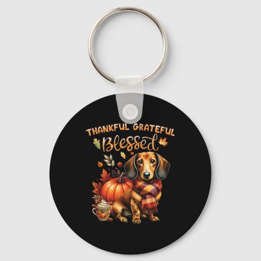 Dankbare Dankbare Gezegende Teckel Hond Herfst Y'a Sleutelhanger (Voorkant)