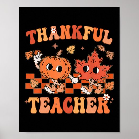 Dankbare Docent Retro Groovy Thanksgiving Herfst 1 Poster (Voorkant)