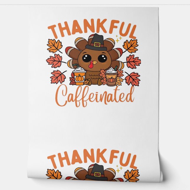 Dankbare en cafeïnehoudende Thanksgiving Behang (Afrollen)
