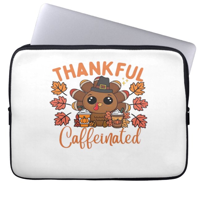 Dankbare en cafeïnehoudende Thanksgiving Laptop Sleeve (Voorkant)