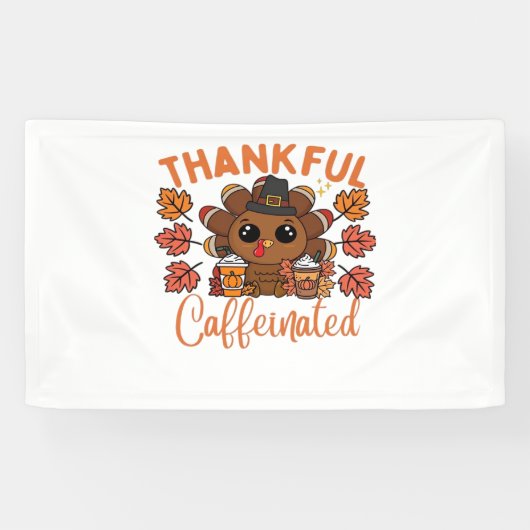 Dankbare en cafeïnehoudende Thanksgiving Spandoek (Horizontaal)