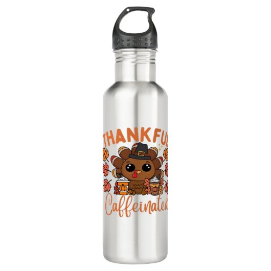 Dankbare en cafeïnehoudende Thanksgiving Waterfles (Voorkant)