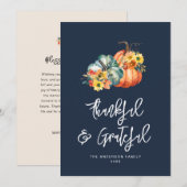 Dankbare en dankbare marineblauwe Thanksgiving Feestdagenkaart (Voorkant / Achterkant)