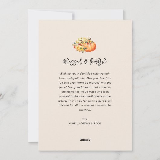 Dankbare en dankbare marineblauwe Thanksgiving Feestdagenkaart (Achterkant)