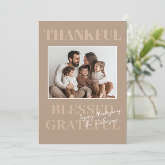 Dankbare en dankbare neutrale Thanksgiving Kaart (Staand voorkant)