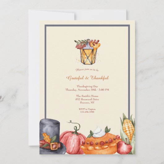 Dankbare en dankbare Thanksgiving Dag Kaart (Voorkant)