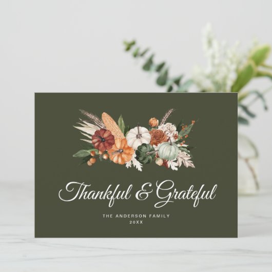 Dankbare en dankbare Thanksgiving Feestdagenkaart (Staand voorkant)