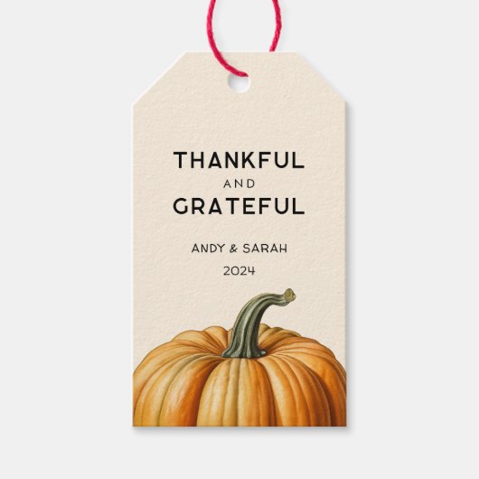 Dankbare en dankbare Thanksgiving pompoen Label Cadeaulabel (Voorkant)
