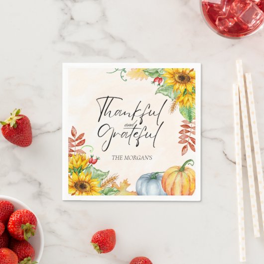 Dankbare en dankbare Waterverf Pumpkin Servet (Insitu)