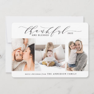 dankbare en gezegende 3 foto - elegante familie feestdagenkaart
