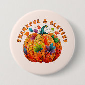 Dankbare en Gezegende Herfst Pompoen Ronde Button 7,6 Cm (Voorkant)