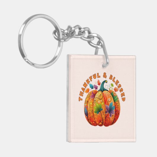 Dankbare en Gezegende Herfst Pompoen Sleutelhanger (Voorkant Links)