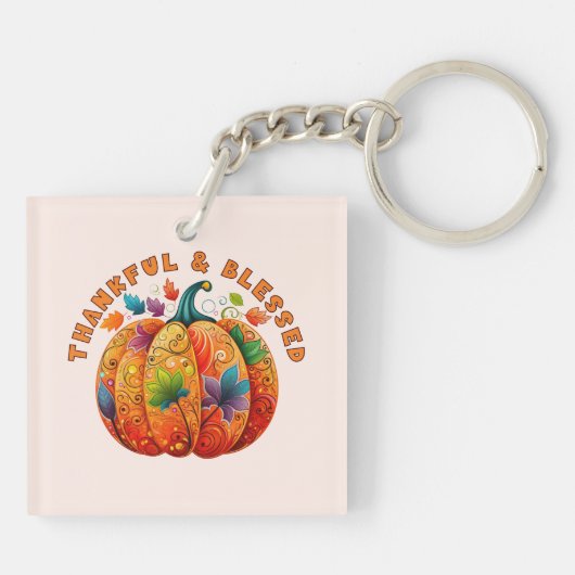 Dankbare en Gezegende Herfst Pompoen Sleutelhanger (Achterkant)