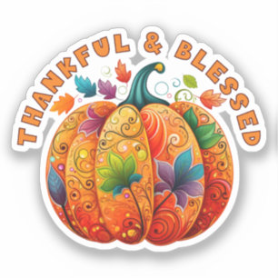 Dankbare en Gezegende Herfst Pompoen Sticker