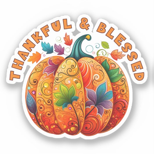 Dankbare en Gezegende Herfst Pompoen Sticker (Voorkant)