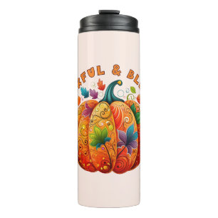 Dankbare en Gezegende Herfst Pompoen Thermosbeker