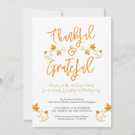 Dankbare en grote Thanksgiving Diner sinaasappel Kaart (Voorkant)