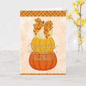 Dankbare, Erkentelijke en Gezegende Stapel Pompoen Kaart (Gele Bloem)