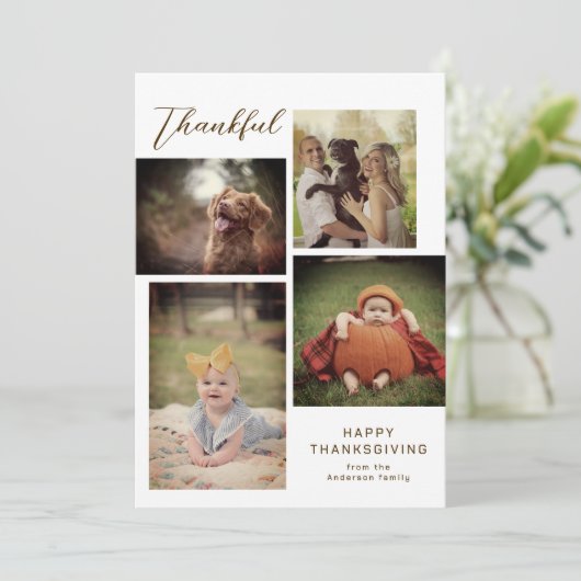 Dankbare Familie Collage Moderne Thanksgiving Foto Feestdagenkaart (Staand voorkant)
