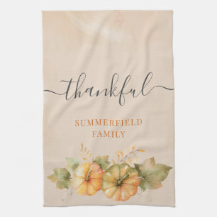 Dankbare Familie Pompoen Thanksgiving Diner Herfst Theedoek