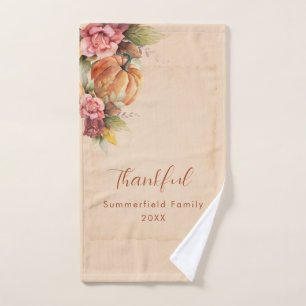 Dankbare Familie Thanksgiving Oranje Pompoen Handdoek