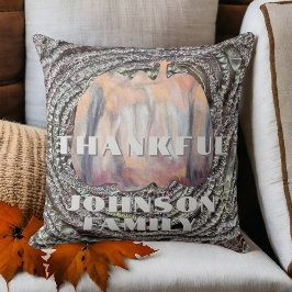 Dankbare familienaam script pompoen rustieke herfs kussen