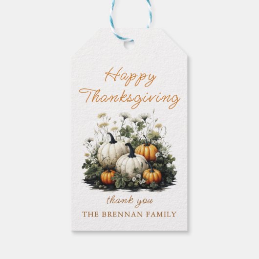 Dankbare Floral Pumpkin Thanksgiving Gift Labels Cadeaulabel (Achterkant)