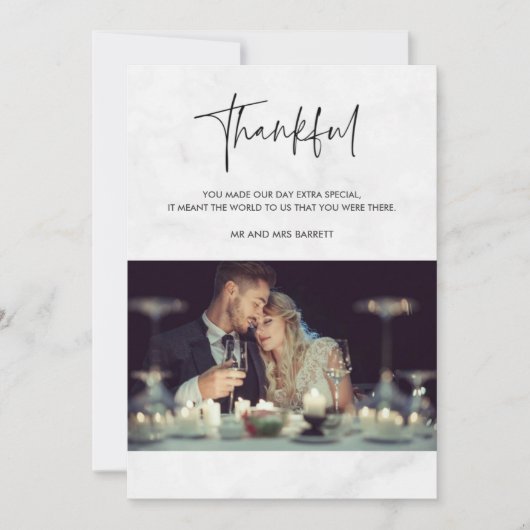 Dankbare Foto Grijs Marmeren Trouwen Dank u kaart (Voorkant)