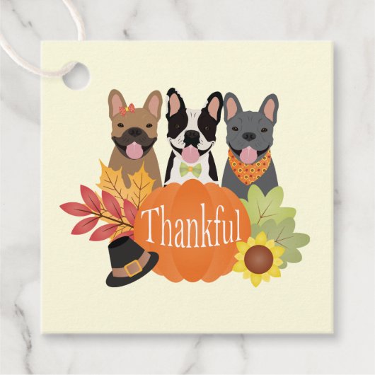 Dankbare Franse Bulldogs Thanksgiving Bedankjes Labels (Voorkant)